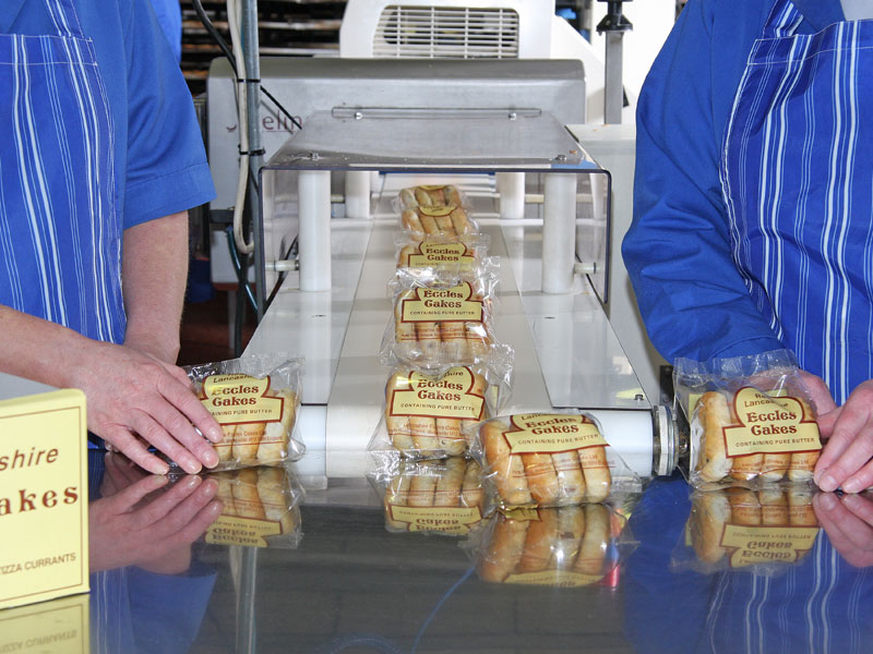 A ‘best before’ date is printed on the front of each packet before they are passed through a metal detector.