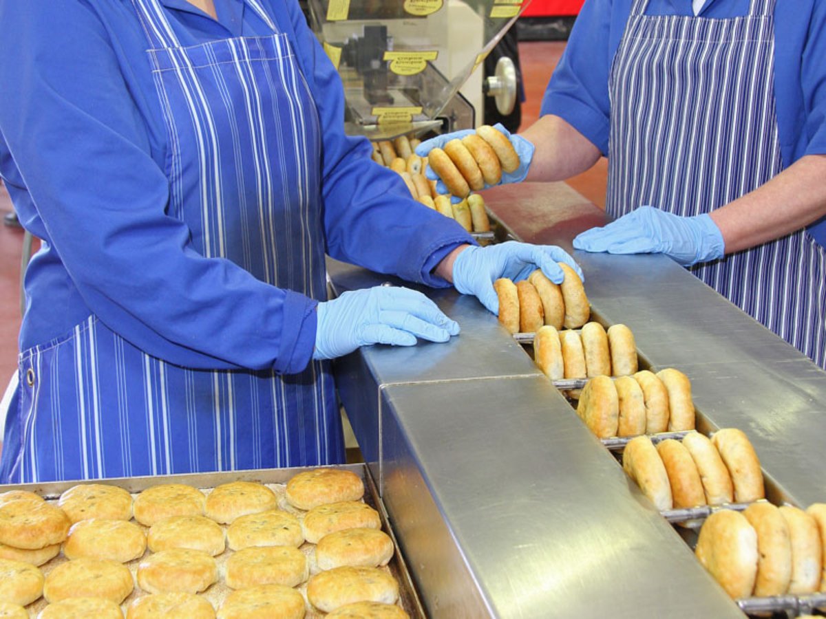 Handmade Eccles cakes on the production line